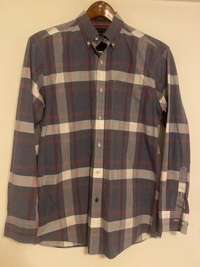 Tommy Hilfiger Dress Shirt Men 15.5 34/35 Regular Fit Non-Iron Plaid Button Down